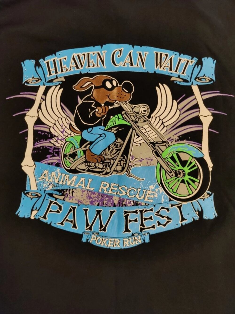 Men's Heaven Can Wait Animal Rescue Dual Graphic Long Sleeve T-Shirt Black M New